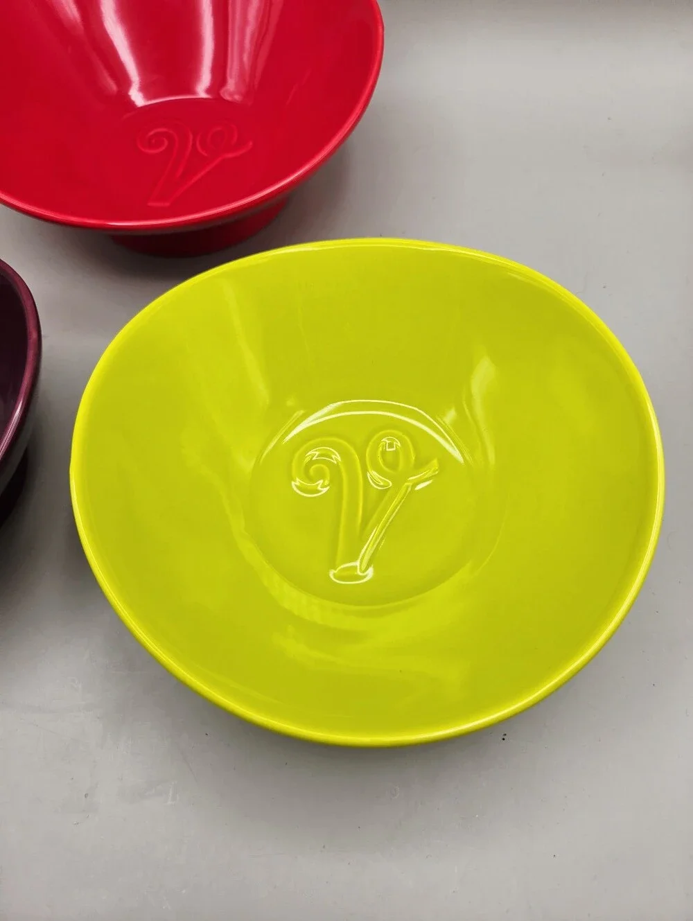 Velata Stackable Ceramic Nesting Bowl Set in Purple, Lime & Red